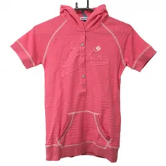 【美品】フィラゴルフ フード付き半袖シャツ ピンク×白 ボーダー柄  レディース M ゴルフウェア FILA GOLF