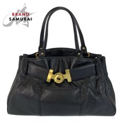 BVLGARI ブルガリ アルバ ブラック 黒 ゴールド金具 レザー トート  