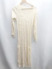 ◇ ⊇ Discoat ディスコート ギャザー加工 Vネック 長袖 ロング丈 ワンピース サイズF イエロー レディース E  【1410100006458】