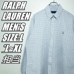 【US古着】RALPH LAUREN　ラルフローレン　グラフチェック柄長袖BDシャツ　メンズ　サイズ表記L　L~XL相当　ホワイト×ブルー×ブラック