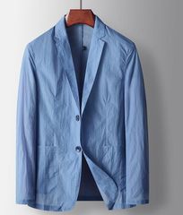 上質◆テーラードジャケット メンズ ブレザー 紳士服 手織り アウター 春夏秋 薄手 軽量 通勤 新品 高級 清涼感 無地 サマー水色