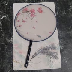 華流 中国風 布うちわ タッセル付き ピンク 花 鳥