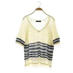 マックスマーラ ウィークエンドライン MAX MARA WEEKEND LINE 22年製 フリンジ Vネック 半袖ニット セーター M アイボリー 紺 青 /DF ■OS