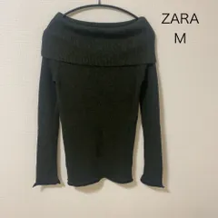 AO0703 ZARA ニット オフショルダー セーター Mサイズ アルパカ混 ダークグリーン 秋冬