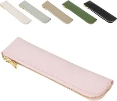fogman ペンケース スリム PUレザー おしゃれ パステルカラー 可愛い 無地 筆箱 軽量(ピンク,  M)