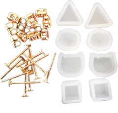 ピアスパーツセット レジン シリコンモールド4種×2個 ゴールド ピアスポスト台 キャッチ 12個セット (ゴールド)