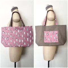 猫柄バッグ　ドット柄　大きめバッグ　トートバッグ