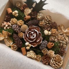 ドライフラワー ドライ ナッツ 木の実 詰め合わせ セットˎˊ˗ クリスマス　クリスマスBOX  クリスマスゴールド　ナチュラルブラウン　ゴールド　スギ　ヒイラギ　No.69