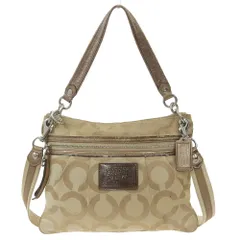 【本物保証】 コーチ COACH オプアートポピー 2WAYバッグ キャンバス レザー ベージュ ゴールド F17051