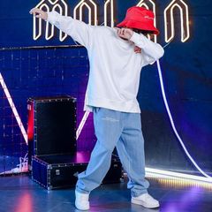 男の子 キッズ ダンス衣装 ヒップホップ セットアップ 子供 デニムパンツ ダンストップス  演出服 女の子 長袖 ジャズダンス おしゃれ ステージ衣装