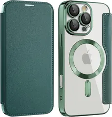 MuZiF iPhone 16 Pro Max 用 ケース 手帳型 Magsafe対応 クリア 背面 透明 高級なPUレザー 永久磁石 マグネット スマホケース カード収納、人気財布型 カバー 軽量 アイフォン16 Pro Max 用 手帳