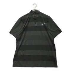中古 メンズ ナイキ NIKE 半袖ポロシャツ XXL グレー ロゴプリント ボーダー シンプル