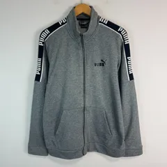 PUMA トラックジャケット スウェット トレーナー ジップアップ ロゴプリント ライン グレー XLサイズ メンズ 古着 ストリート
