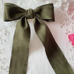 ❤️142ベロアダブルリボンポニーフック❤️モスグリーン