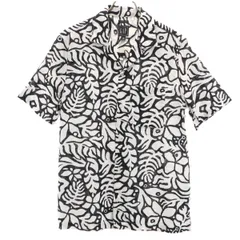 GAP ギャップ リネンブレンド リーフ柄 半袖 オープンカラーシャツ XS ホワイト メンズ 古着