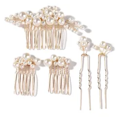 【人気商品】YFFSFDC パールピン パール パーティ ヘアアクセサリー Ｕピン ヘアピン 髪飾り 髪飾りパール 卒業式 入学式 成人式 結婚式 花嫁 和装 着物 普段使い 5本セット (ゴールド 5個セット)