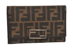 FENDI フェンディ ヴィンテージ ズッカ柄 三つ折り財布 財布 キャンバス レザー ブラウン 4515M