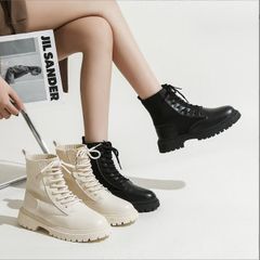 ショートブーツ レディース 厚底 靴 ワークブーツ レースアップ エンジニアブーツ 美脚 ソックススニーカー ソックスブーツ ブーツ 4cm kchao01