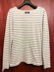 MADE IN JAPAN製 R.H. ViNTAGE ボーダー柄長袖ボートネックカットソー ホワイト×グレー Mサイズ