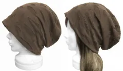 ◇送料無料◇ ハンドメイド◆ルーズワッチキャップ◆ダメージ加工コットンニット／カーキ系　◇ゆったりサイズ・小顔効果・オールシーズン着用◇