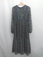 ◇ ⊂ mystic mline　エムライン 花柄　総柄 長袖 ロング ワンピース サイズ ブラック系 レディース E  【1506230025046】