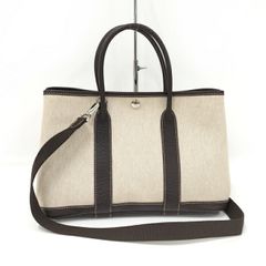HERMES ガーデンパーティTPM トワルアッシュ レザー キャンバス ブラウン ベージュ □H刻印