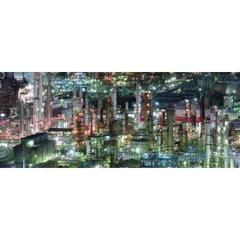 絵画風 壁紙ポスター (はがせるシール式) -地球の撮り方- 夜の宝石箱 工場萌えする四日市コンビナートの工場夜景 パノラマ キャラクロ C-ZJP-025P1 (パノラマ版 1440mm×576mm) ＜日本製＞ ウォールステッカー お風呂ポスター