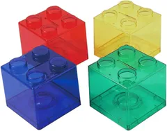 Lack labo 貯金箱 プラスチック製 4個セット カラフル 透明 目標シール付き 知育 教育玩具 ギフト 大容量 こども向け 取り出せる 500円玉 お札(ミックスセット　青・赤・黄・緑,  9.0 センチメートル X 9.0 センチメ)