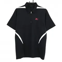 ミズノ 半袖ポロシャツ 黒×白 一部メッシュ ハーフジップ  メンズ L ゴルフウェア MIZUNO