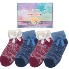 【在庫処分】自宅 抗菌防臭 プレゼント 暖かい靴下 ふわふわ 発熱 柔らかい モコモコ 裏起毛 防寒 脱げにくい 超厚手 ルーム靴下 レディースソックス IFSUN「4足セット」冬