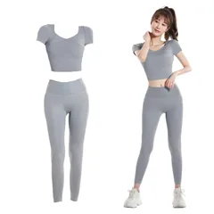 [SooPii] ヨガ レディース 上下セット スポーツウェア トレーニングウェア 2分袖 ブラトップ スポーツブラ スポーツブラジャー ヨガパンツ レギンス 【カップ付き ハイウエスト 吸汗速乾 伸縮通気】 2点 おしゃれ