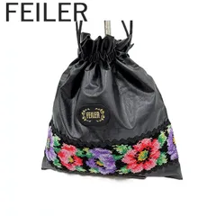 フェイラー FEILER ポーチ 巾着 レザー調 花柄 可愛い ブラック マルチカラー