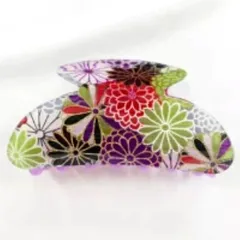 小花柄バンスクリップ パープル 和柄 和小物 和雑貨 クリップ ヘアアクセサリー 髪飾り おしゃれ