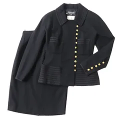 極美品◎正規品 仏製 CHANEL シャネル 20172 ヴィンテージ レディース ココマーク金ボタン セットアップ ブラック 黒 36・36 裏シルクのサムネイル