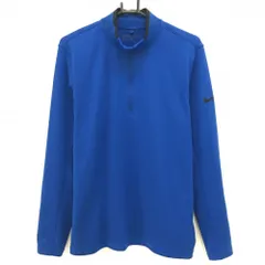 ★SALE価格★【超美品】ナイキ 長袖ハイネックシャツ ブルー 袖ロゴプリント ハーフジップ DRI-FIT メンズ L ゴルフウェア NIKE