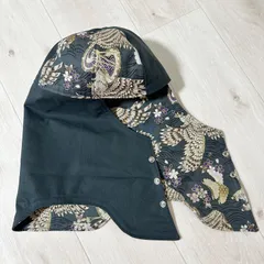 頭囲59cm リバーシブル溶接頭巾　No.134  和柄　鷹　鷲　鼓