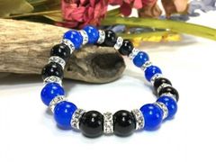 ブルーメノウ&オニキス パワーストーン ブレスレット 天然石 10mm （シルバー）メンズ・レディース　男性・女性　数珠ブレス　開運 [17]