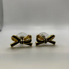 352　SWAROVSKI　スワロフスキー　ピアス　アクセサリー　 リボン　ブラックゴールド　レディース