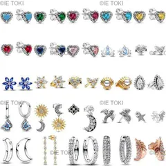 Cz-女性用ストーンイヤリング フープジュエリー スターリングシルバー925 蝶 太陽 月 白 ピンク 赤 青 緑 黄 ハート 新しい2024