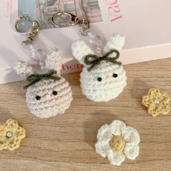 リボンうさぎ ⑅ ⑅ 編みぐるみキーホルダー