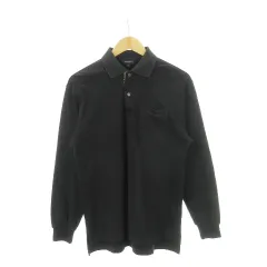 バーバリーゴルフ BURBERRY GOLF ポロシャツ 長袖 カットソー 厚手 ストレッチ ロゴ刺繍 ノバチェック ゴルフ スポーツ M 黒 ブラック /AH7 ■GY11