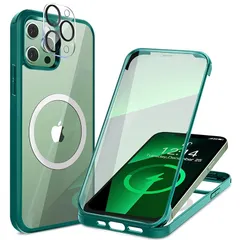 HAUTRKBG iPhone 13 Pro Max 用 ケース クリア 両面強化ガラス 全面保護 [MagSafe対応] [カメラフイルムを贈] 鋭敏タッチ マグセーフ ワイヤレス充電対応 米軍MIL規格取得 耐衝撃 アイフォン 13 Pro Max 透 1