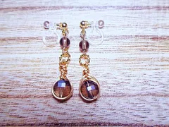 I1091Gイヤリング樹脂ノンホールピアス天然石スモーキークォーツ ワイヤー巻き