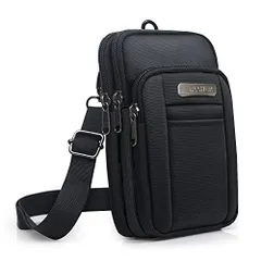 ブラック SPAHER スマホポーチ メンズ 小物入れ ウエストポーチ 防水 ベルトポーチ 小さめ マルチポーチ 旅行 アウトドア 登山 多機能収納 携帯 ガジェット ショルダーストラップ付き カラビナ付き 4層 ブラック