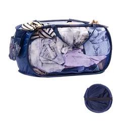 HEDONLEE 洗濯カゴ 洗濯かご 折りたたみ 横型 ランドリーバスケット 70L 大容量 メッシュ ランドリーバッグ ランドリーボックス 洗濯籠 洗濯物入れ 収納 超軽量 旅行 持ち運び可能 (紺色)