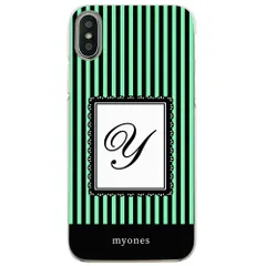 【新品未使用】iPhone11 Pro Max アイフォン11プロマックス クリア ハードケース ( ストライプグリーン  イニシャルY ) ボーダー ストライプ イニシャル アルファベット