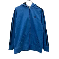 adidas ロゴスウェット パーカー L ブルー ブラック アディダス ジップアップ バックプリント スポーティ 古着卸 アメリカ仕入 a709-6173