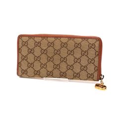グッチ 247028 GGキャンバス 長財布 ロングウォレット long wallet ラウンドジップ レザー 本革 キャンバス 茶 ブラウン brown オレンジ GUCCI
