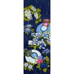 新品未使用品 手ぬぐい【五月雨に紫陽花】濱文様 夏ディスプレイ 壁飾り 夏タペストリー 夏壁飾り のれん 夏ウォールデコ 外国土産