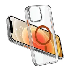 ★即日発送★iPhone 12/12 Pro ケース MagSafe対応 超強磁力 クリア ワイヤレス充電 耐衝撃 アイフォン12/12 Pro スマホケース カバー 米軍MIL規格取得 ストラップホール付き（オレンジ）